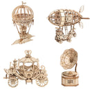 ROBOTIME Pumpkin Cart Hot Air Ballon Airship Gramophone Wooden Puzzle 3D Jigsaw Mechanical Model Construction Toys Gift TG302 TG406 TG407 TG408