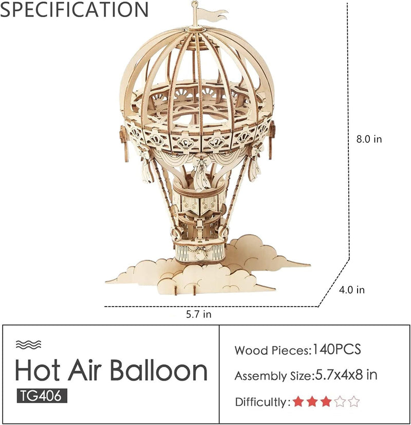 ROBOTIME Pumpkin Cart Hot Air Ballon Airship Gramophone Wooden Puzzle 3D Jigsaw Mechanical Model Construction Toys Gift TG302 TG406 TG407 TG408