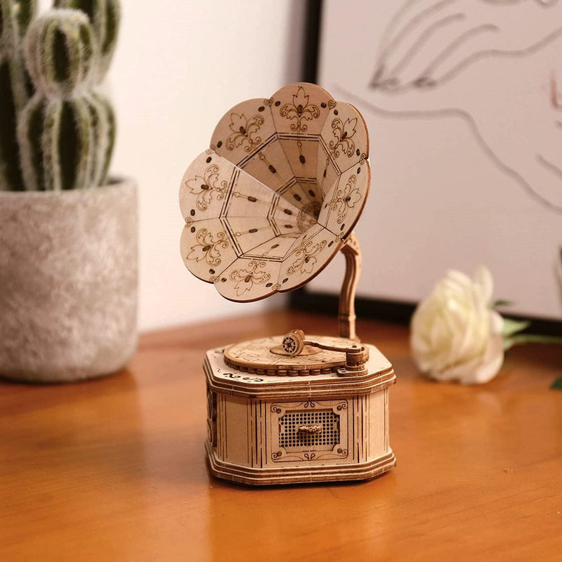 ROBOTIME Pumpkin Cart Hot Air Ballon Airship Gramophone Wooden Puzzle 3D Jigsaw Mechanical Model Construction Toys Gift TG302 TG406 TG407 TG408