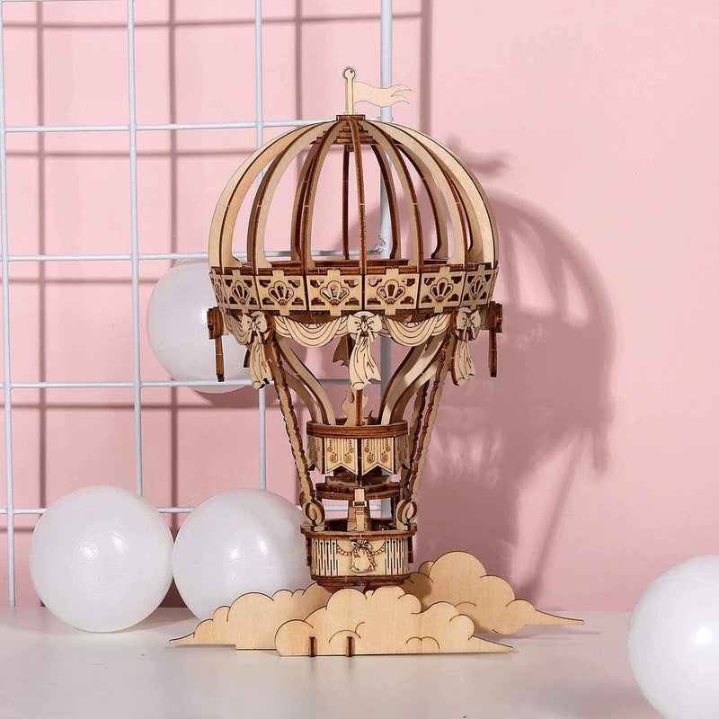 ROBOTIME Pumpkin Cart Hot Air Ballon Airship Gramophone Wooden Puzzle 3D Jigsaw Mechanical Model Construction Toys Gift TG302 TG406 TG407 TG408