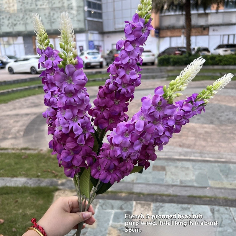 French 5 Fork Hyacinth White Violet Wedding Road Lead Fake Flower