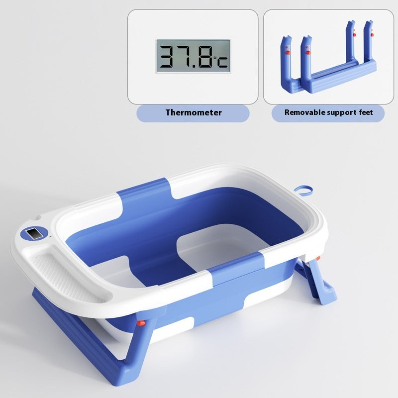 0-3 Years Old Baby Folding Tub Sitting Lying Wash Portable With Water Thermometer