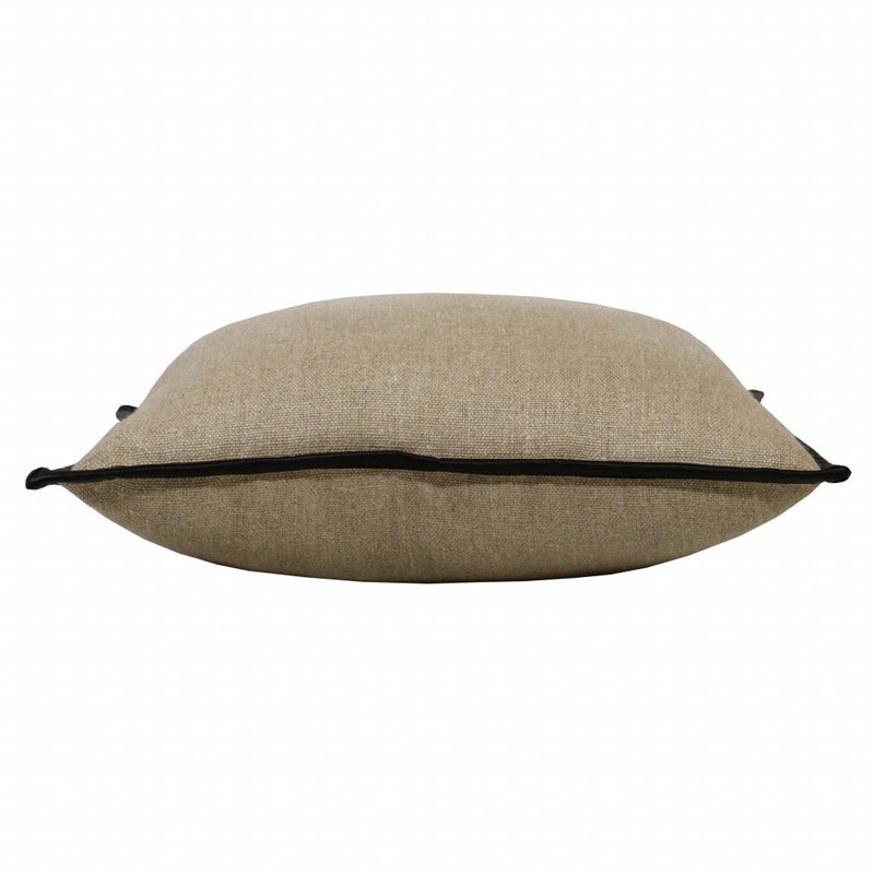 20" Tan And Black Linen Color Block Throw Pillow-2