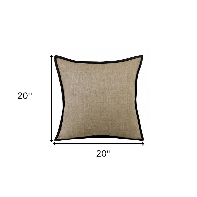 20" Tan And Black Linen Color Block Throw Pillow-5