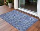 2' X 3' Denim Blue and Gray Floral Medallion Washable Non Skid Indoor Outdoor Area Rug-0