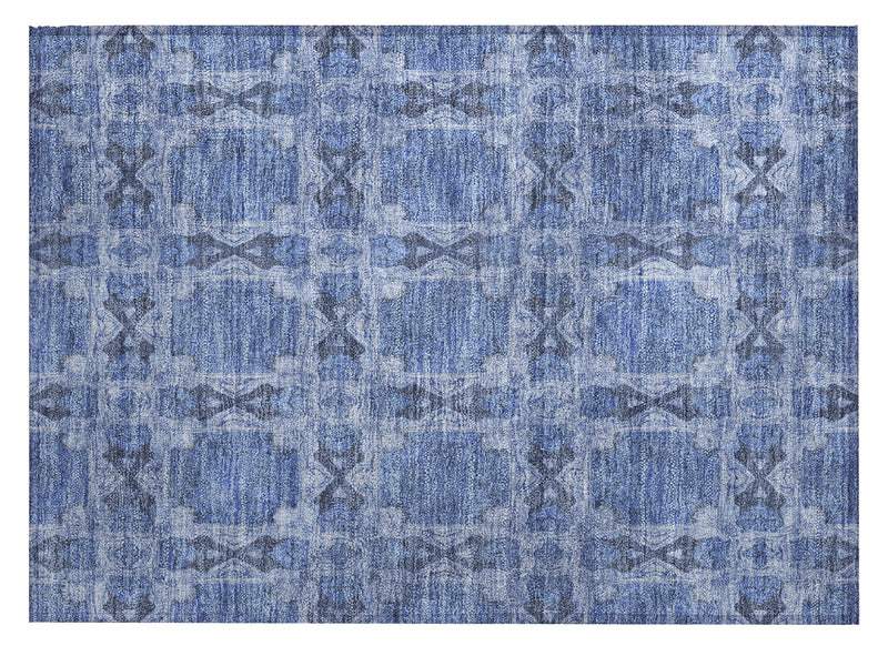 2' X 3' Denim Blue and Gray Floral Medallion Washable Non Skid Indoor Outdoor Area Rug-1