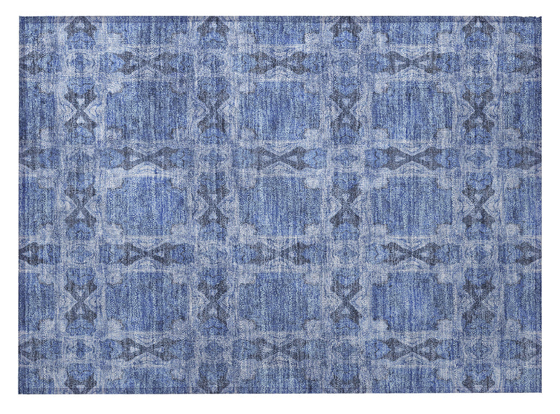 2' X 3' Denim Blue and Gray Floral Medallion Washable Non Skid Indoor Outdoor Area Rug-3