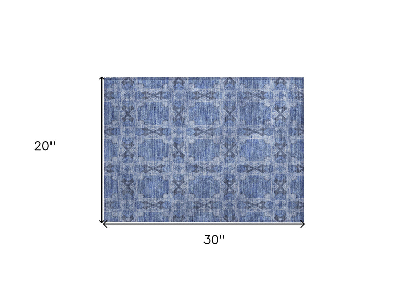 2' X 3' Denim Blue and Gray Floral Medallion Washable Non Skid Indoor Outdoor Area Rug-2