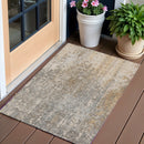 3' X 5' Beige Gray And Taupe Abstract Washable Indoor Outdoor Area Rug-0