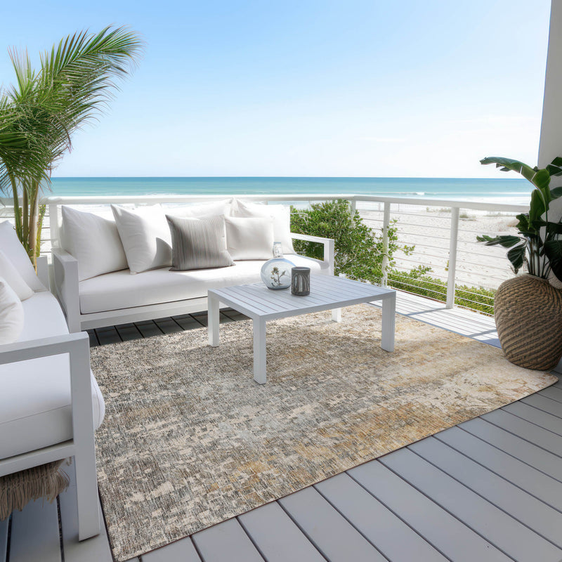3' X 5' Beige Gray And Taupe Abstract Washable Indoor Outdoor Area Rug-6