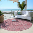 8' Pink Blush And Charcoal Round Floral Washable Indoor Outdoor Area Rug-5