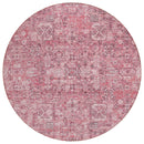 8' Pink Blush And Charcoal Round Floral Washable Indoor Outdoor Area Rug-1