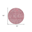 8' Pink Blush And Charcoal Round Floral Washable Indoor Outdoor Area Rug-2