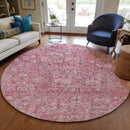 8' Pink Blush And Charcoal Round Floral Washable Indoor Outdoor Area Rug-6