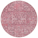 8' Pink Blush And Charcoal Round Floral Washable Indoor Outdoor Area Rug-4