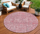 8' Pink Blush And Charcoal Round Floral Washable Indoor Outdoor Area Rug-0