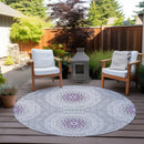 8' Lilac Purple And Ivory Round Floral Medallion Washable Indoor Outdoor Area Rug-5