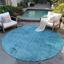 8' Denim Blue And Navy Blue Round Oriental Washable Indoor Outdoor Area Rug-7