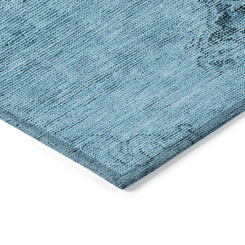 8' Denim Blue And Navy Blue Round Oriental Washable Indoor Outdoor Area Rug-4
