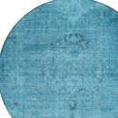 8' Denim Blue And Navy Blue Round Oriental Washable Indoor Outdoor Area Rug-5
