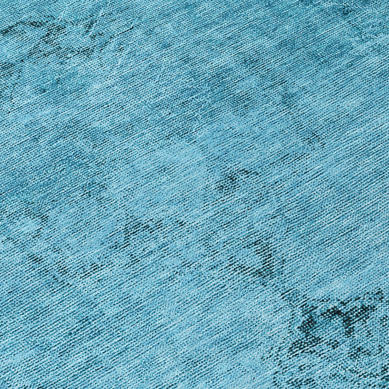 8' Denim Blue And Navy Blue Round Oriental Washable Indoor Outdoor Area Rug-3