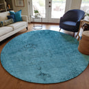 8' Denim Blue And Navy Blue Round Oriental Washable Indoor Outdoor Area Rug-8