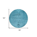 8' Denim Blue And Navy Blue Round Oriental Washable Indoor Outdoor Area Rug-2