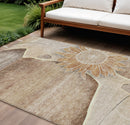 8' X 10' Brown Beige And Taupe Floral Washable Indoor Outdoor Area Rug-0