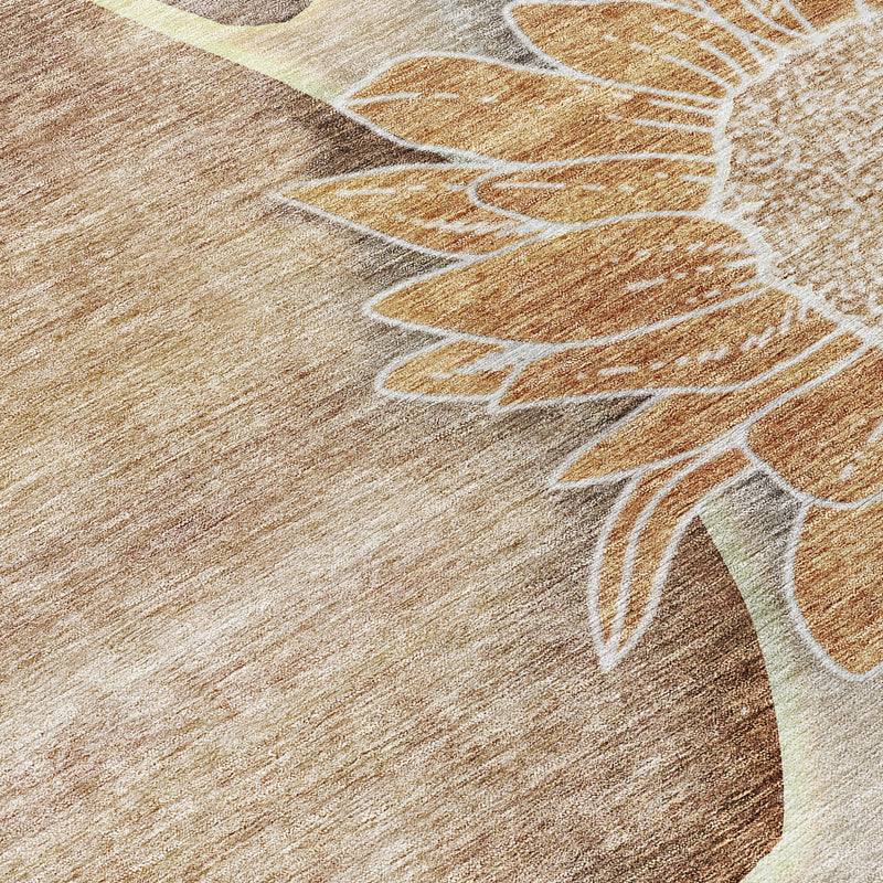 8' X 10' Brown Beige And Taupe Floral Washable Indoor Outdoor Area Rug-4