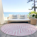 8' Pink And Ivory Round Geometric Washable Indoor Outdoor Area Rug-6