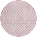 8' Pink And Ivory Round Geometric Washable Indoor Outdoor Area Rug-4