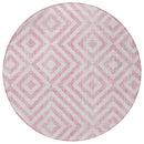 8' Pink And Ivory Round Geometric Washable Indoor Outdoor Area Rug-5