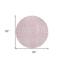 8' Pink And Ivory Round Geometric Washable Indoor Outdoor Area Rug-2