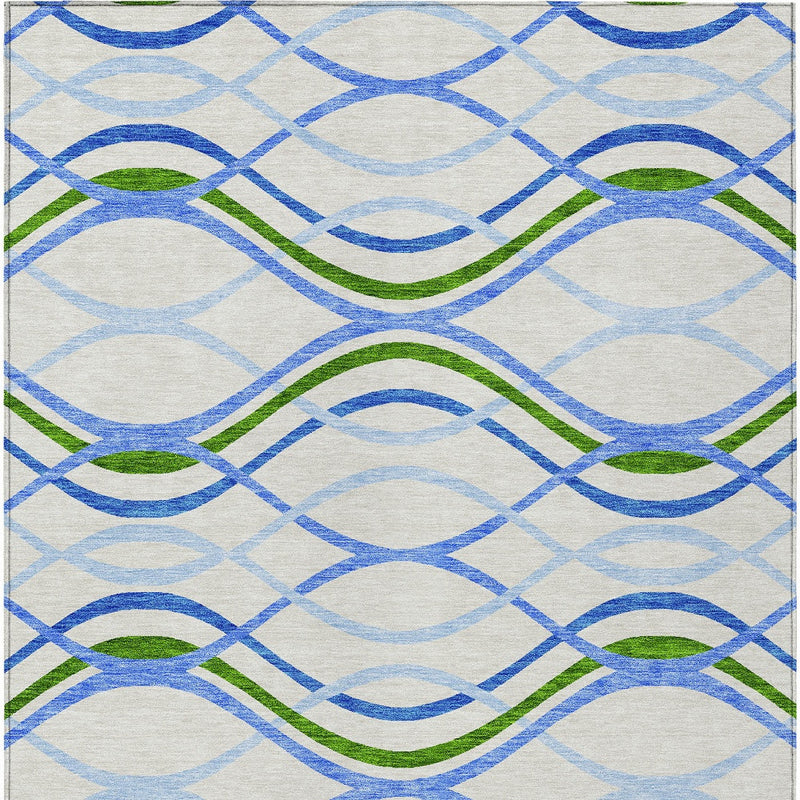 5' X 8' Sky Blue And Beige Abstract Washable Indoor Outdoor Area Rug-5