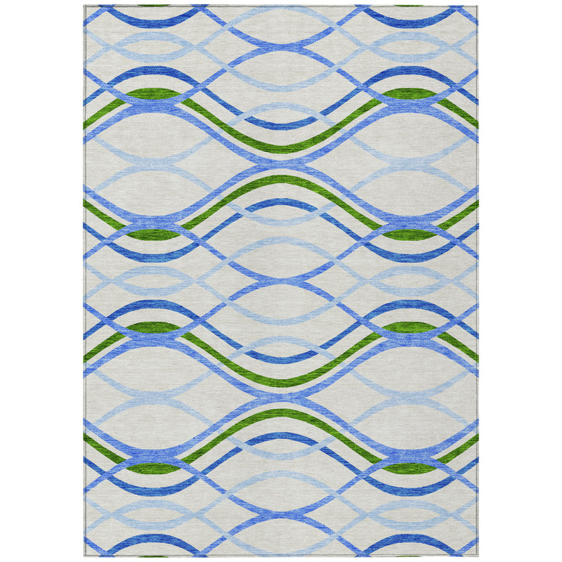 5' X 8' Sky Blue And Beige Abstract Washable Indoor Outdoor Area Rug-1