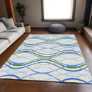 5' X 8' Sky Blue And Beige Abstract Washable Indoor Outdoor Area Rug-7