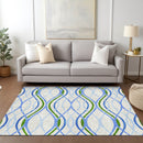 5' X 8' Sky Blue And Beige Abstract Washable Indoor Outdoor Area Rug-8