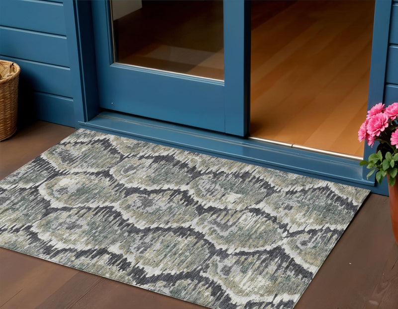 3' X 5' Charcoal Gray And Silver Abstract Washable Indoor Outdoor Area Rug-0