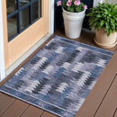 3' X 5' Navy Blue And Sky Blue Southwestern Washable Indoor Outdoor Area Rug-0