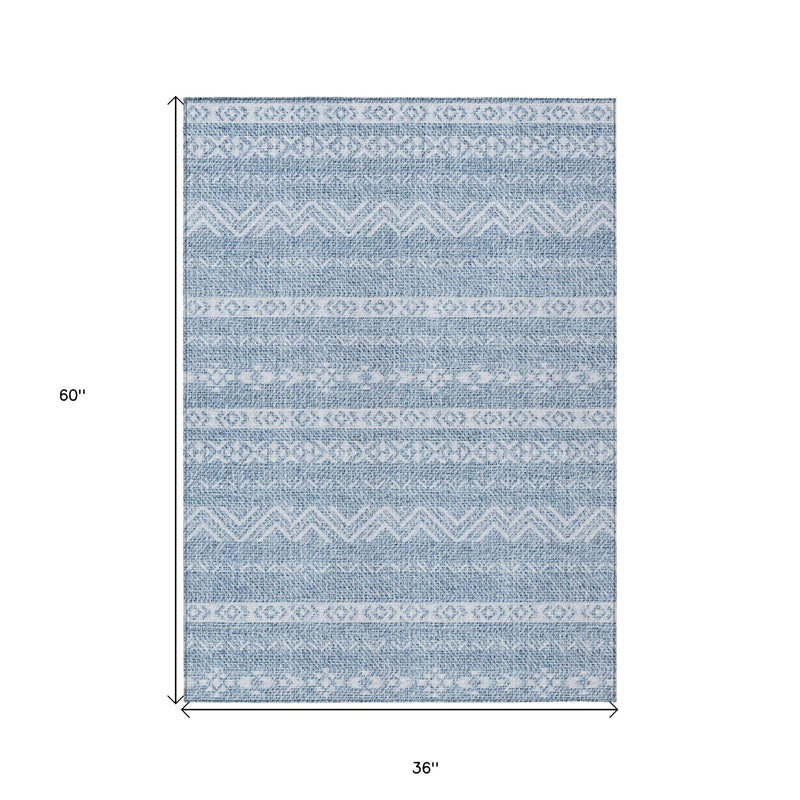 3' X 5' Blue And Denim Blue Southwestern Washable Indoor Outdoor Area Rug-2