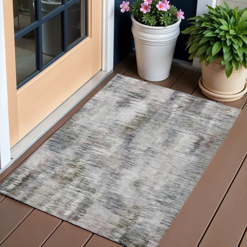 3' X 5' Taupe Gray And Silver Abstract Washable Indoor Outdoor Area Rug-0