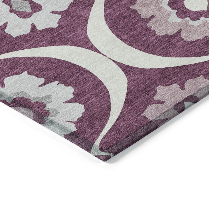 5' X 8' Eggplant Ivory And Gray Medallion Washable Indoor Outdoor Area Rug-4