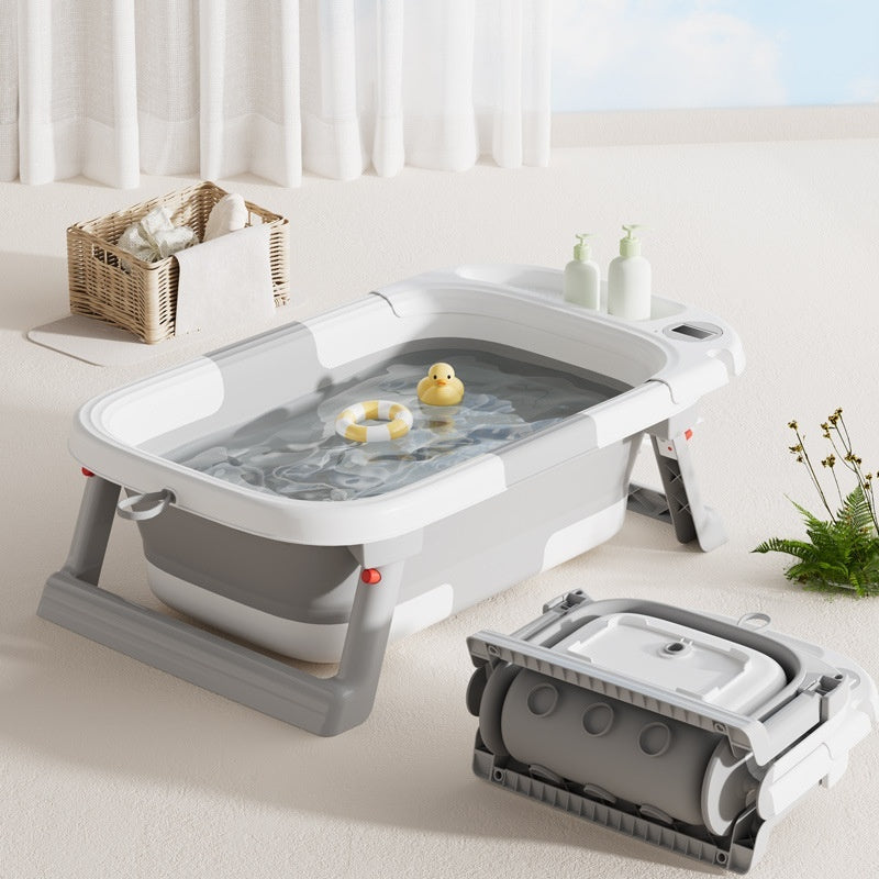 0-3 Years Old Baby Folding Tub Sitting Lying Wash Portable With Water Thermometer
