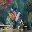 Hand Painted Tropical Rainforest Hotel Background Wallpaper Japanese Banana Leaf Wall