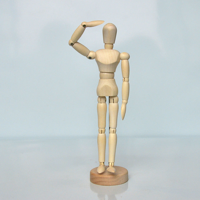 The 8 inch wooden man model has wooden joints