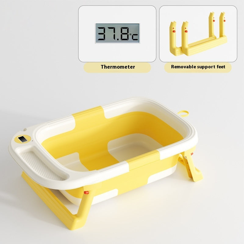 0-3 Years Old Baby Folding Tub Sitting Lying Wash Portable With Water Thermometer