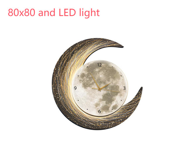 Moon Clock Living Room Clock Decorative Painting Silent Wind Wall Lamp
