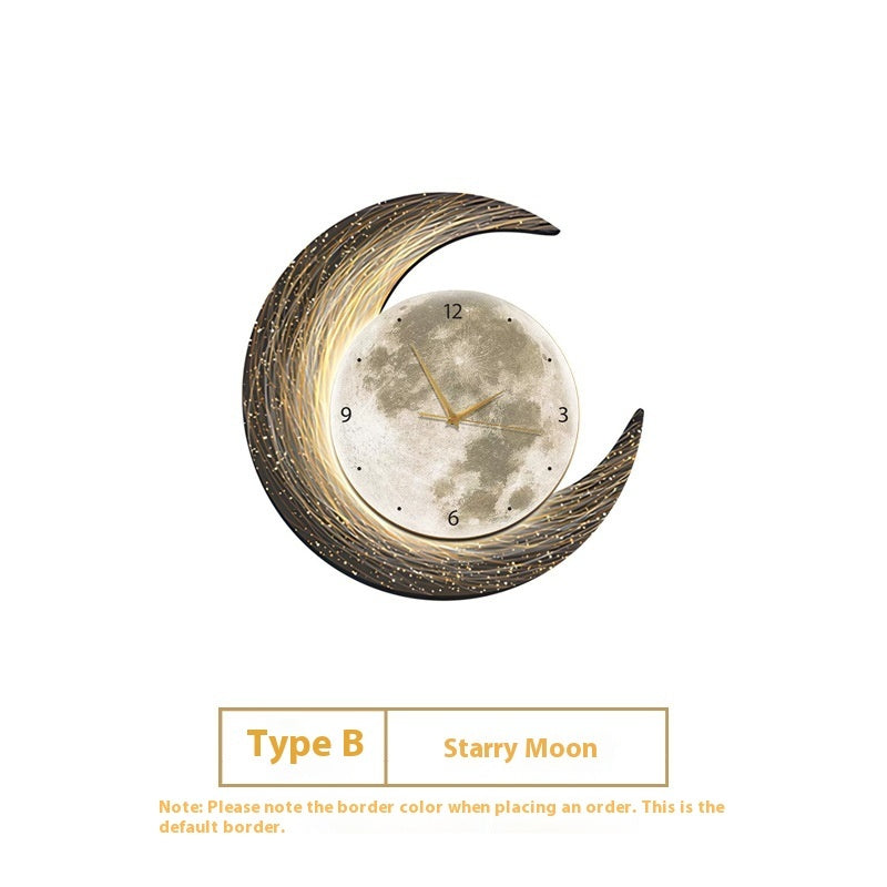 Moon Clock Living Room Clock Decorative Painting Silent Wind Wall Lamp