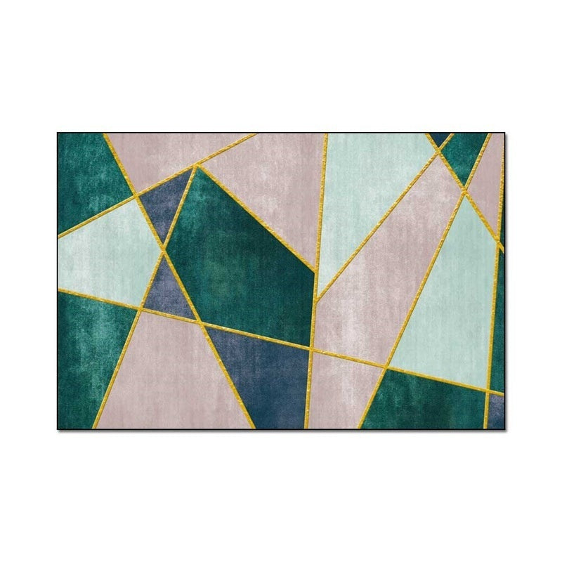 Green Contrast Color Gold Line Living Room Bedroom Bedside Carpet Floor Mat